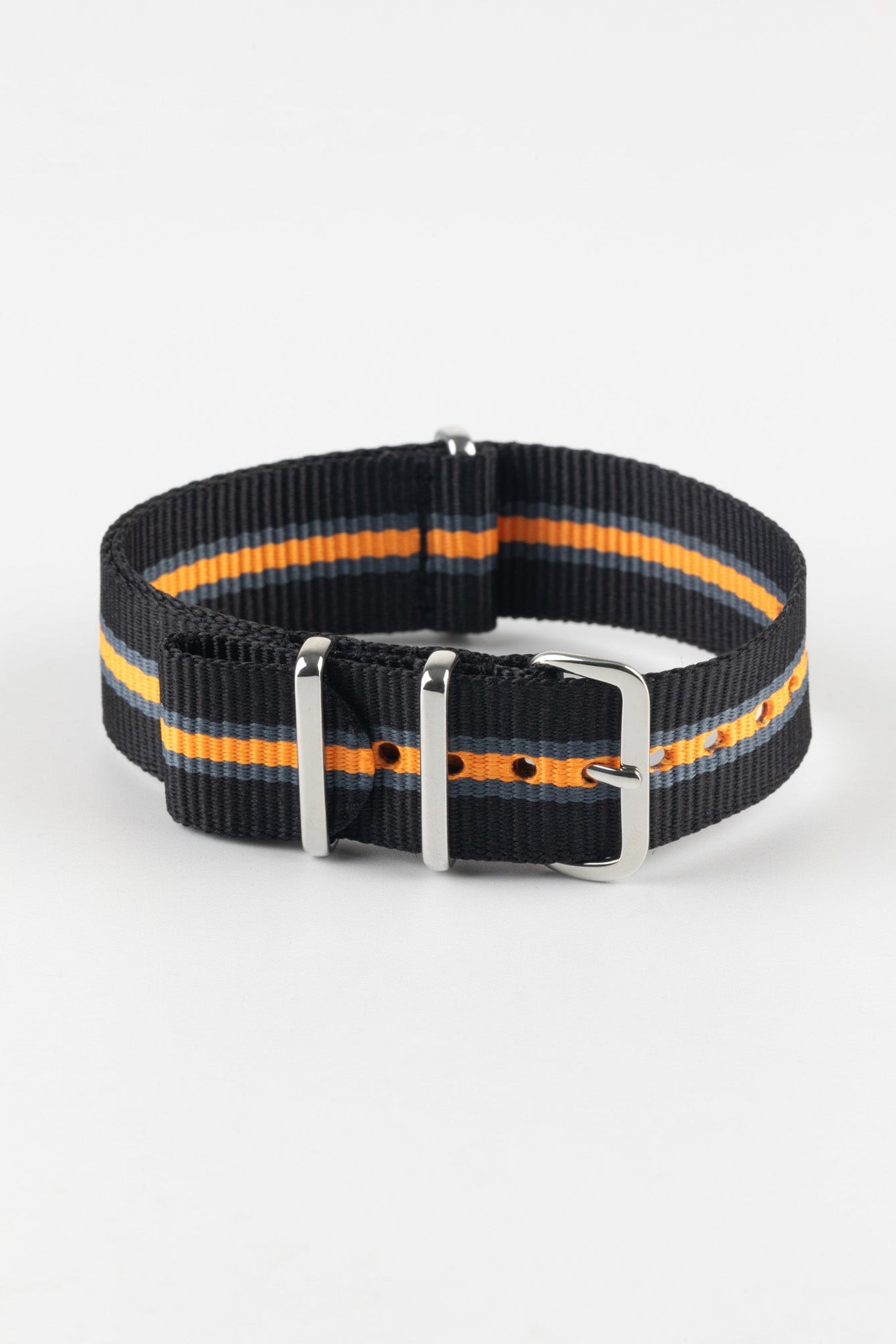 Hirsch RUSH Nylon One-Piece Watch Strap in BLACK / GREY / ORANGE