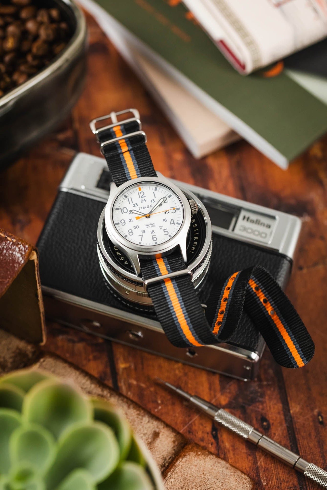 Hirsch RUSH Nylon One-Piece Watch Strap in BLACK / GREY / ORANGE