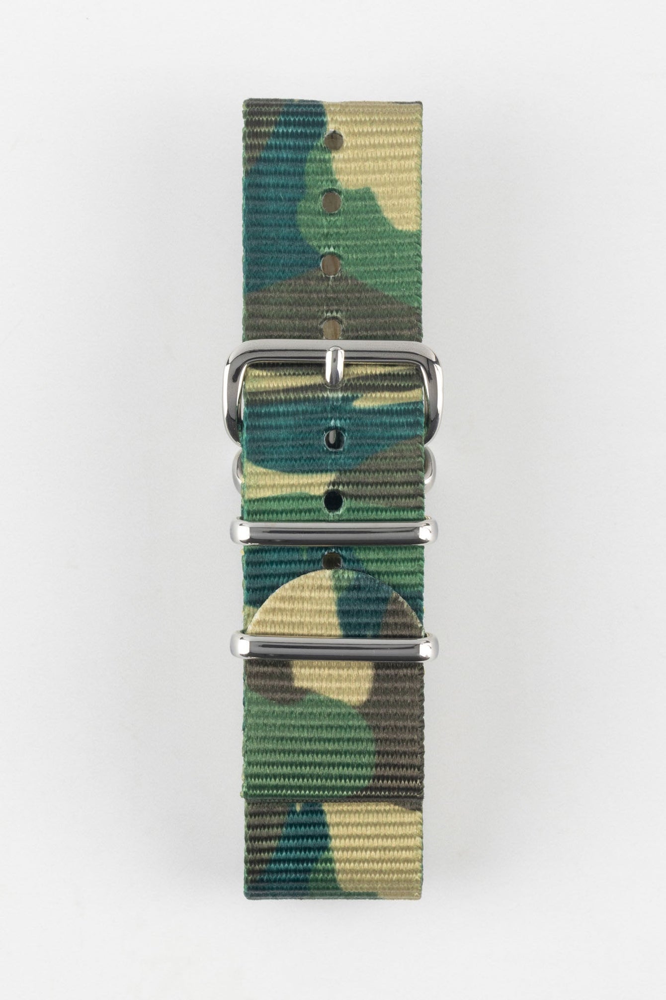 Hirsch RUSH Nylon One-Piece Watch Strap in GREEN CAMOUFLAGE