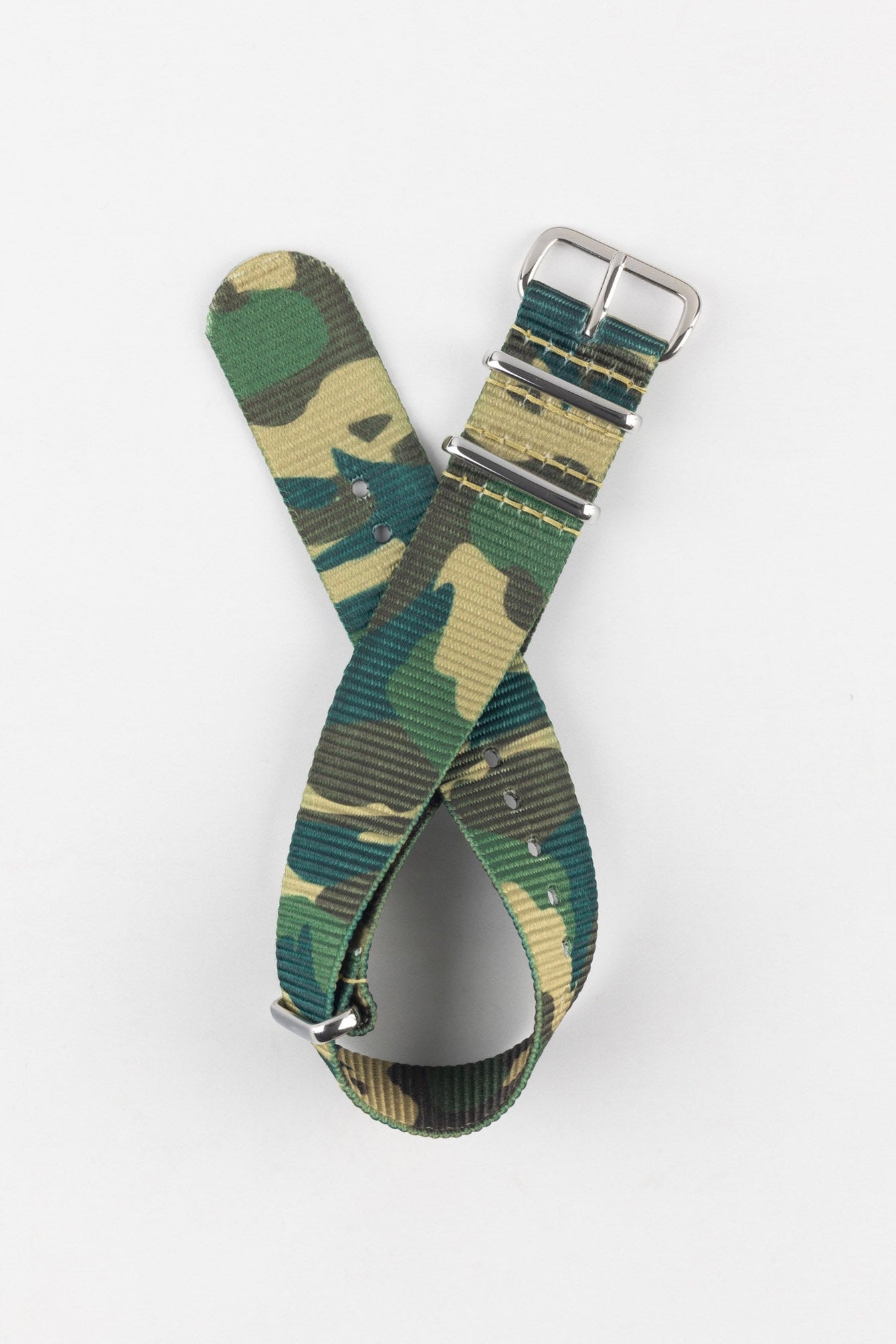 Hirsch RUSH Nylon One-Piece Watch Strap in GREEN CAMOUFLAGE