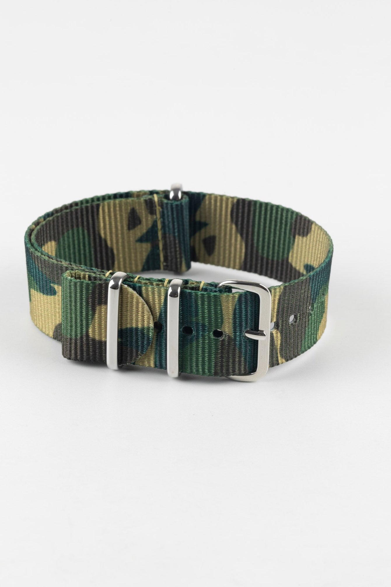 Hirsch RUSH Nylon One-Piece Watch Strap in GREEN CAMOUFLAGE