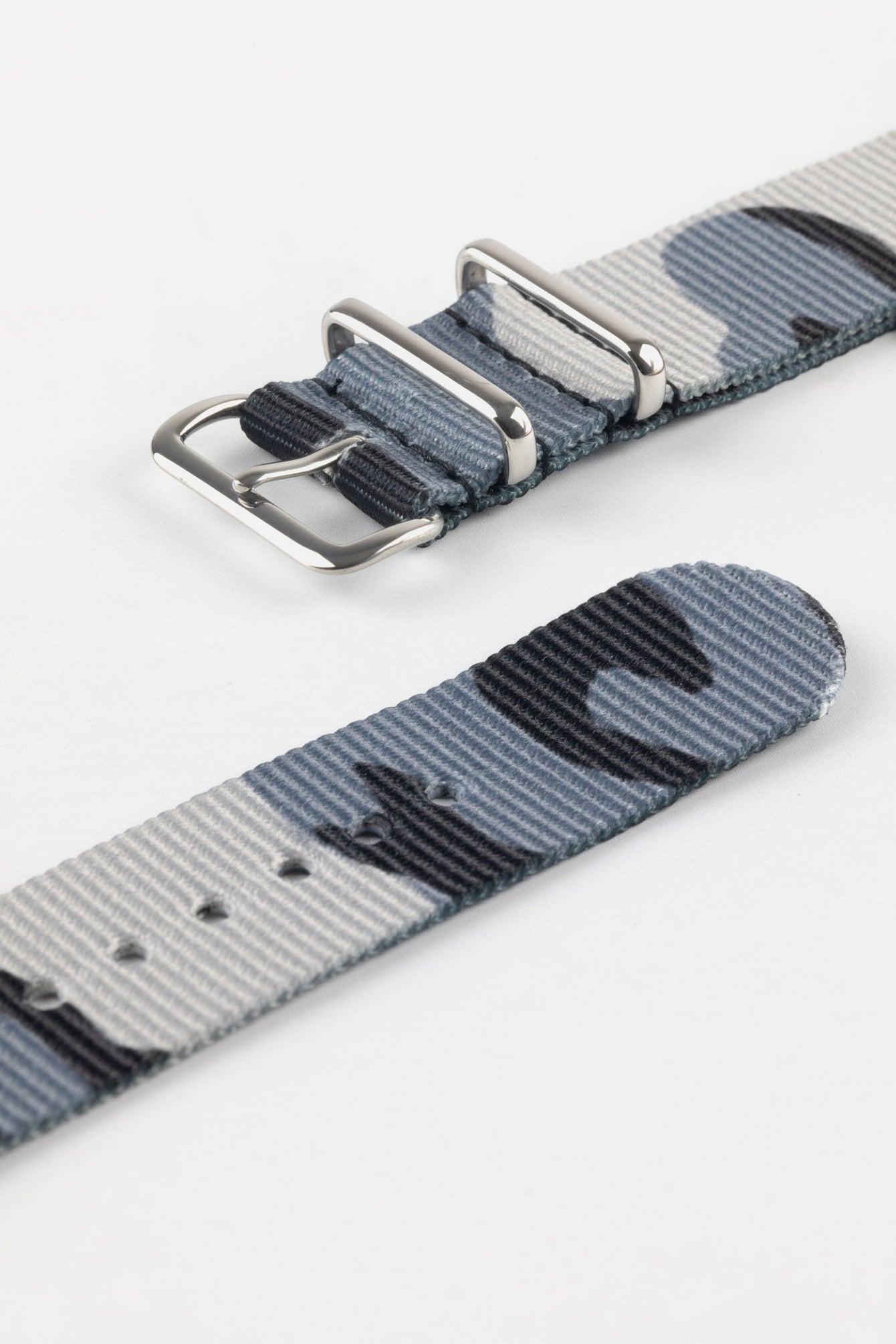 Hirsch RUSH Nylon One-Piece Watch Strap in GREY CAMOUFLAGE