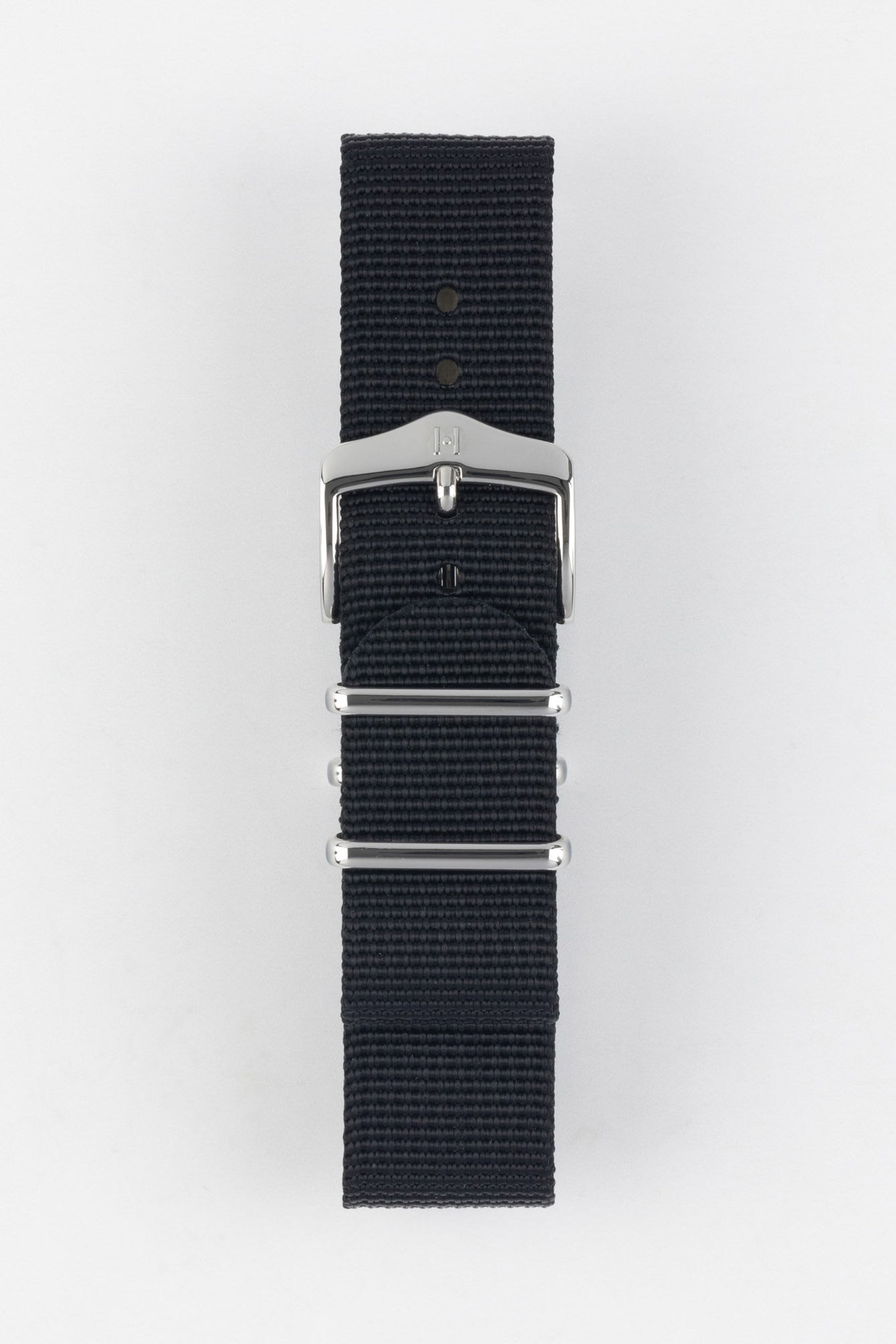 Black One-Piece Watch Strap with Polished Silver Hardware