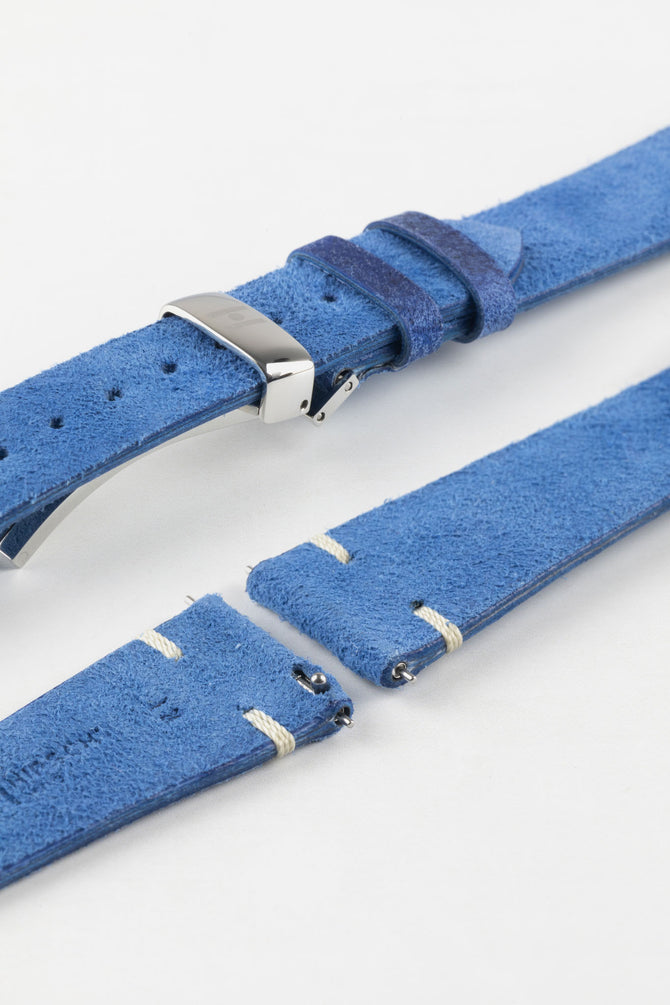 Hirsch SERRO Suede Watch Strap in BLUE