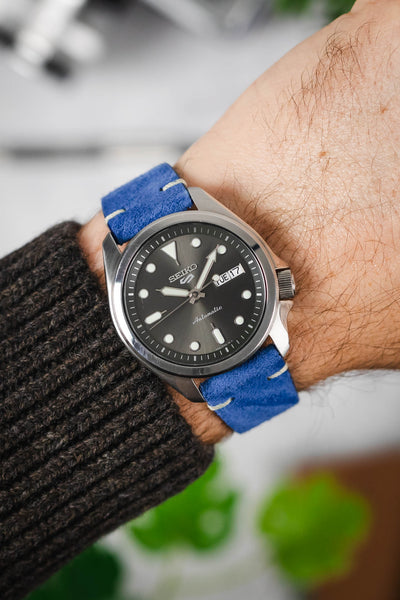 Hirsch SERRO Suede Watch Strap in BLUE