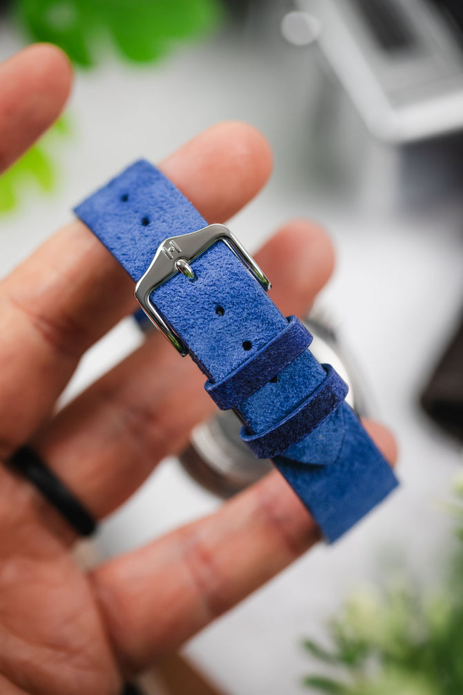 Hirsch SERRO Suede Watch Strap in BLUE