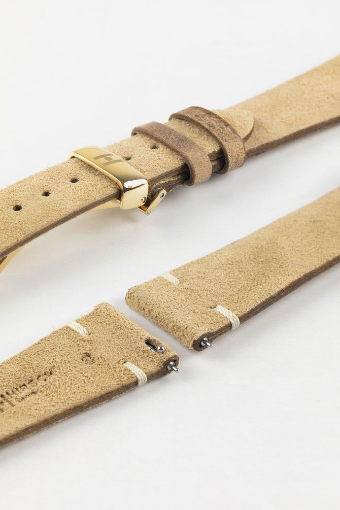 Hirsch SERRO Suede Watch Strap in Gold Brown