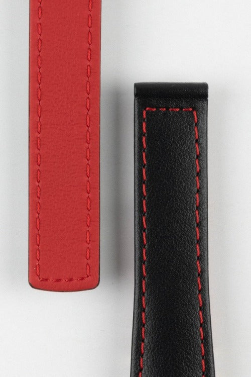 Hirsch SPEED Calfskin Deployment Watch Strap in BLACK/RED