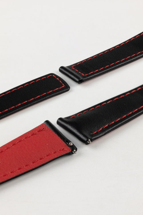 Hirsch SPEED Calfskin Deployment Watch Strap in BLACK/RED