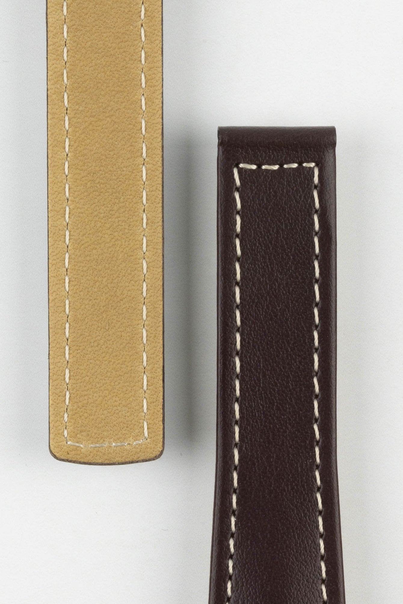 brown leather watch strap white stitching