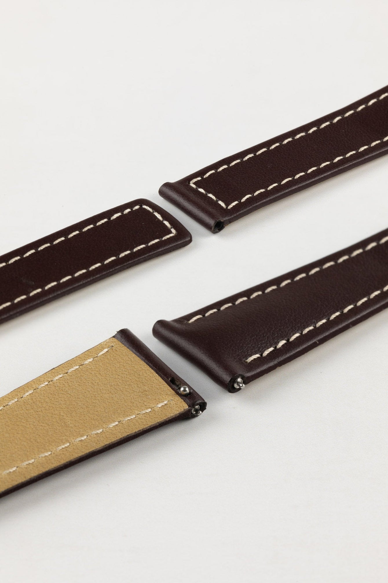 brown leather watch strap white stitching