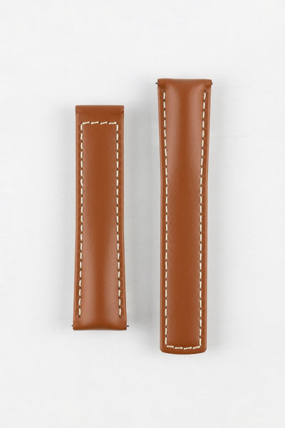 Hirsch SPEED Calfskin Deployment Watch Strap in GOLD BROWN/WHITE