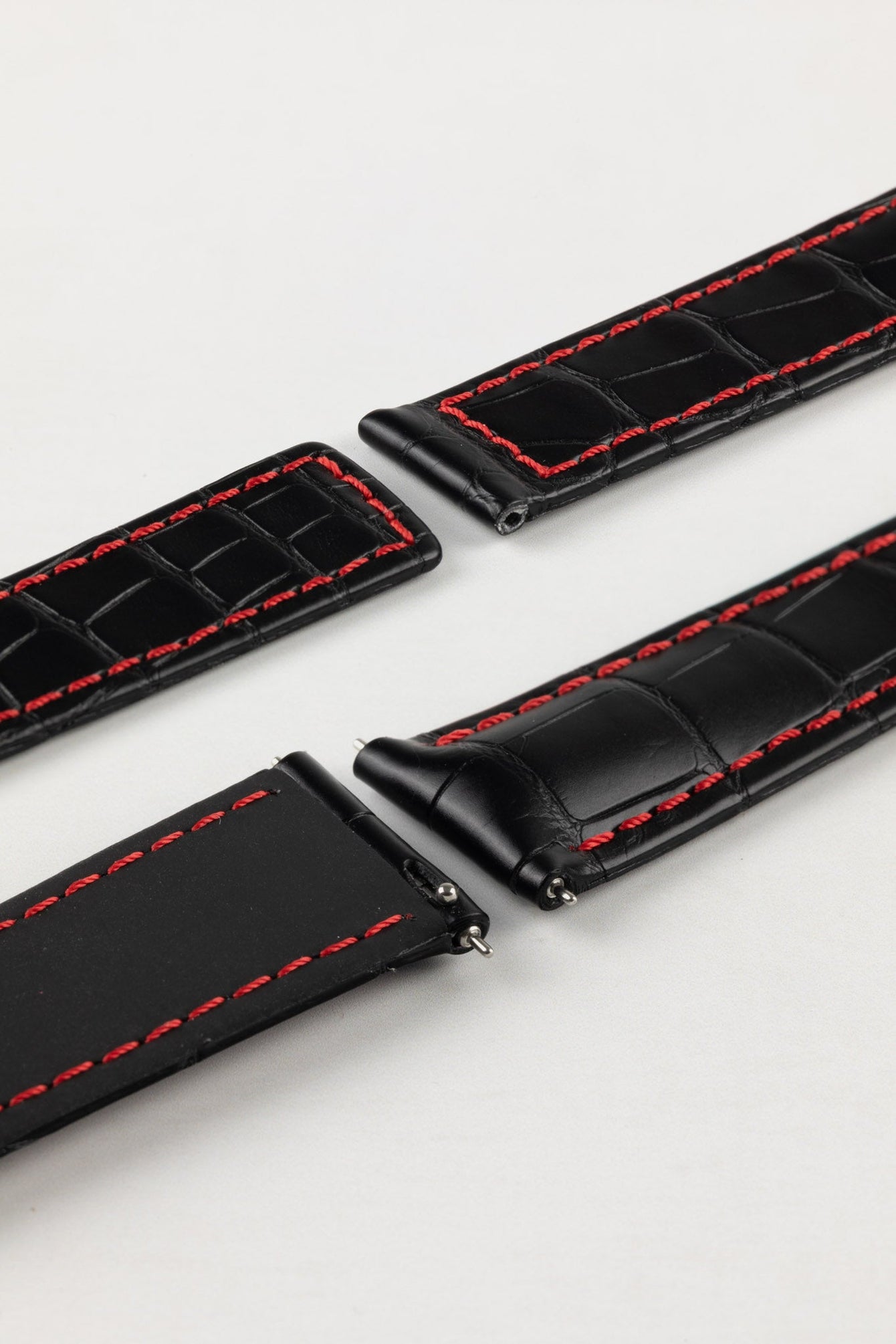 Hirsch SPEED Alligator Deployment Watch Strap in BLACK/RED