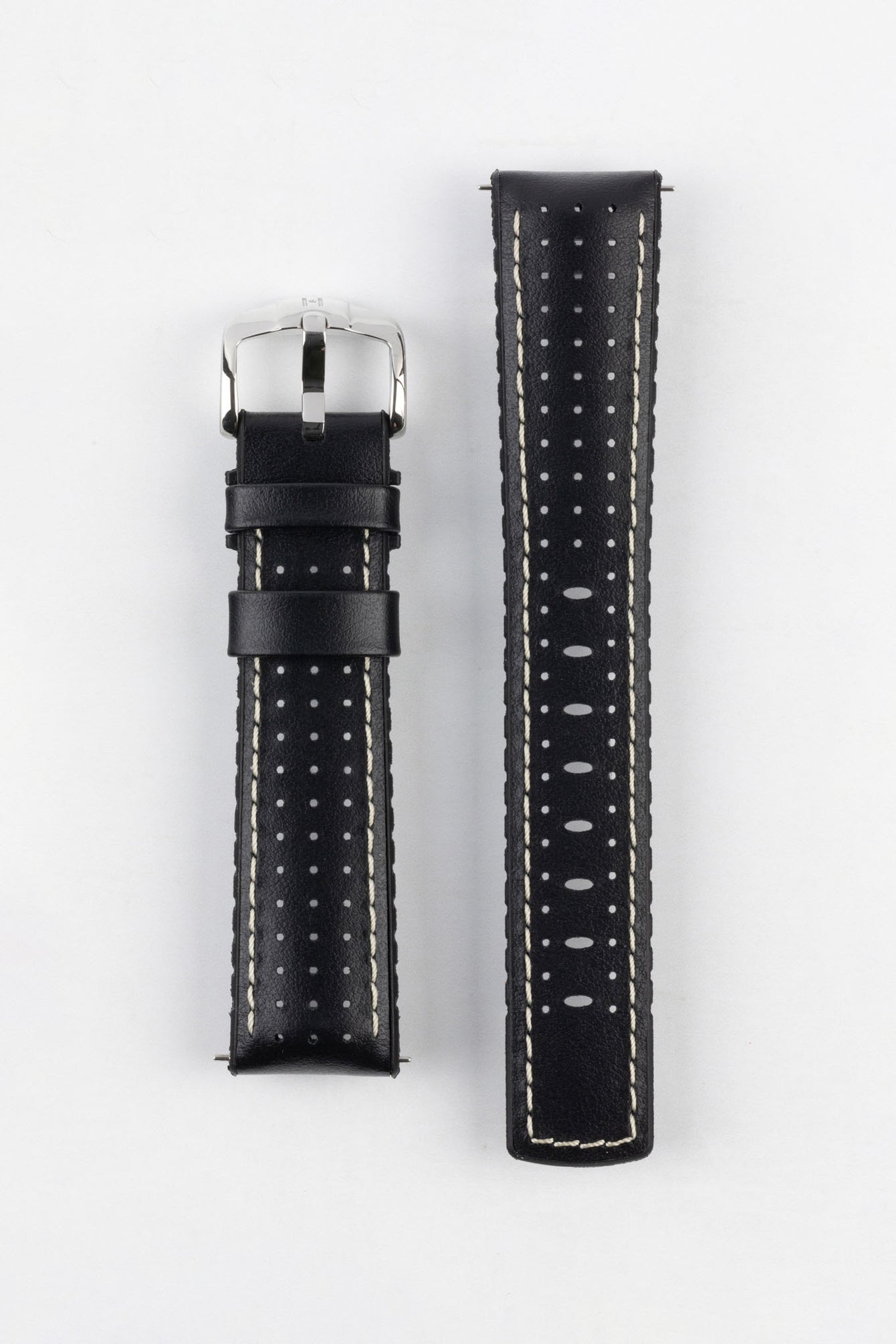 Hirsch TIGER Perforated Leather Performance Watch Strap in Black