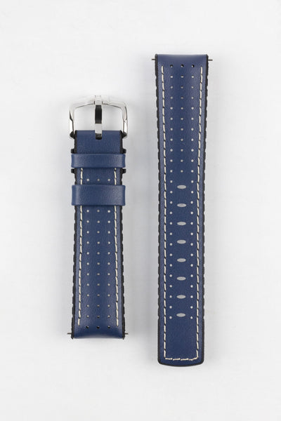 Hirsch TIGER Perforated Leather Performance Watch Strap in BLUE