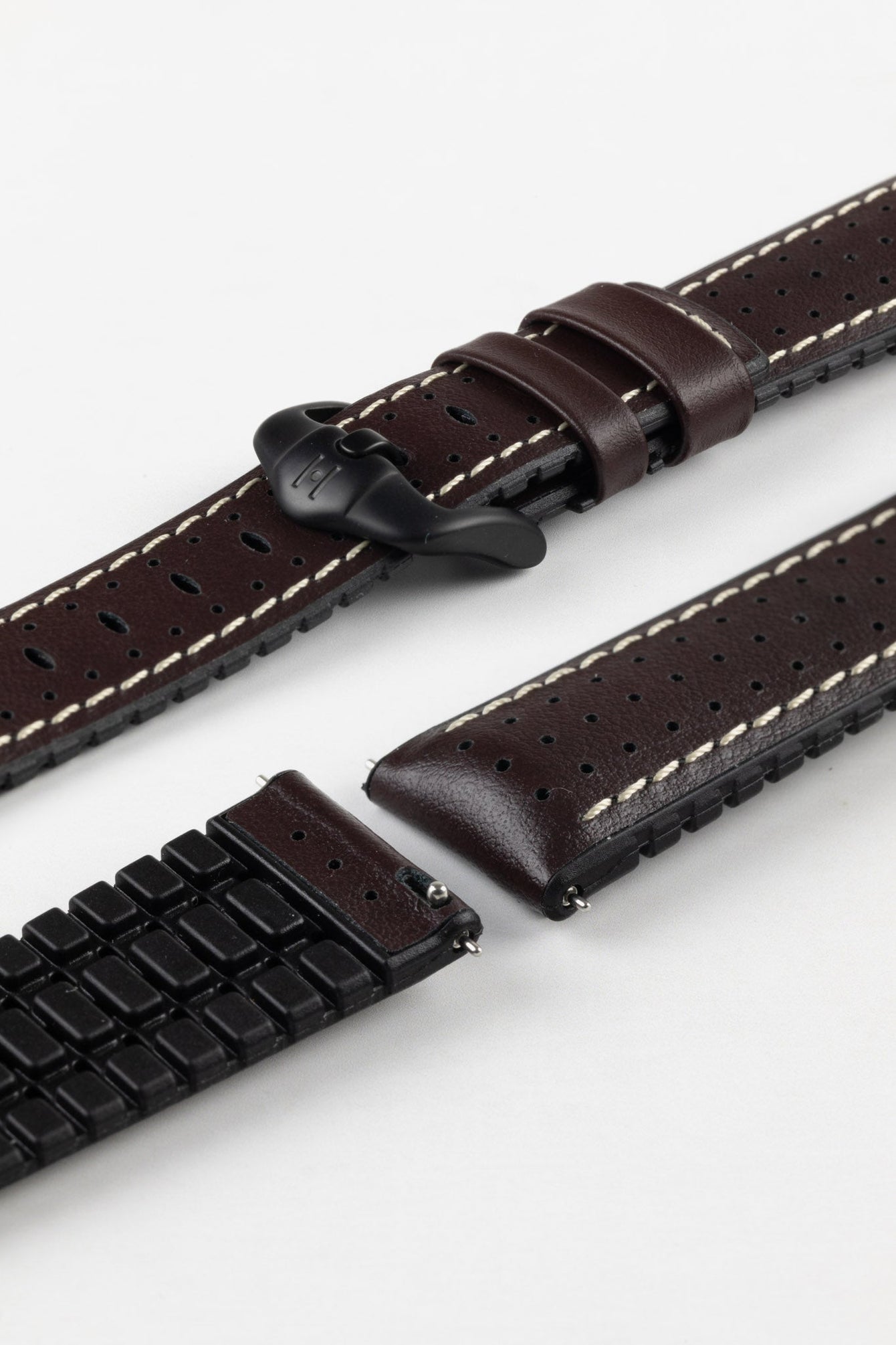 Hirsch TIGER Perforated Leather Performance Watch Strap in BROWN