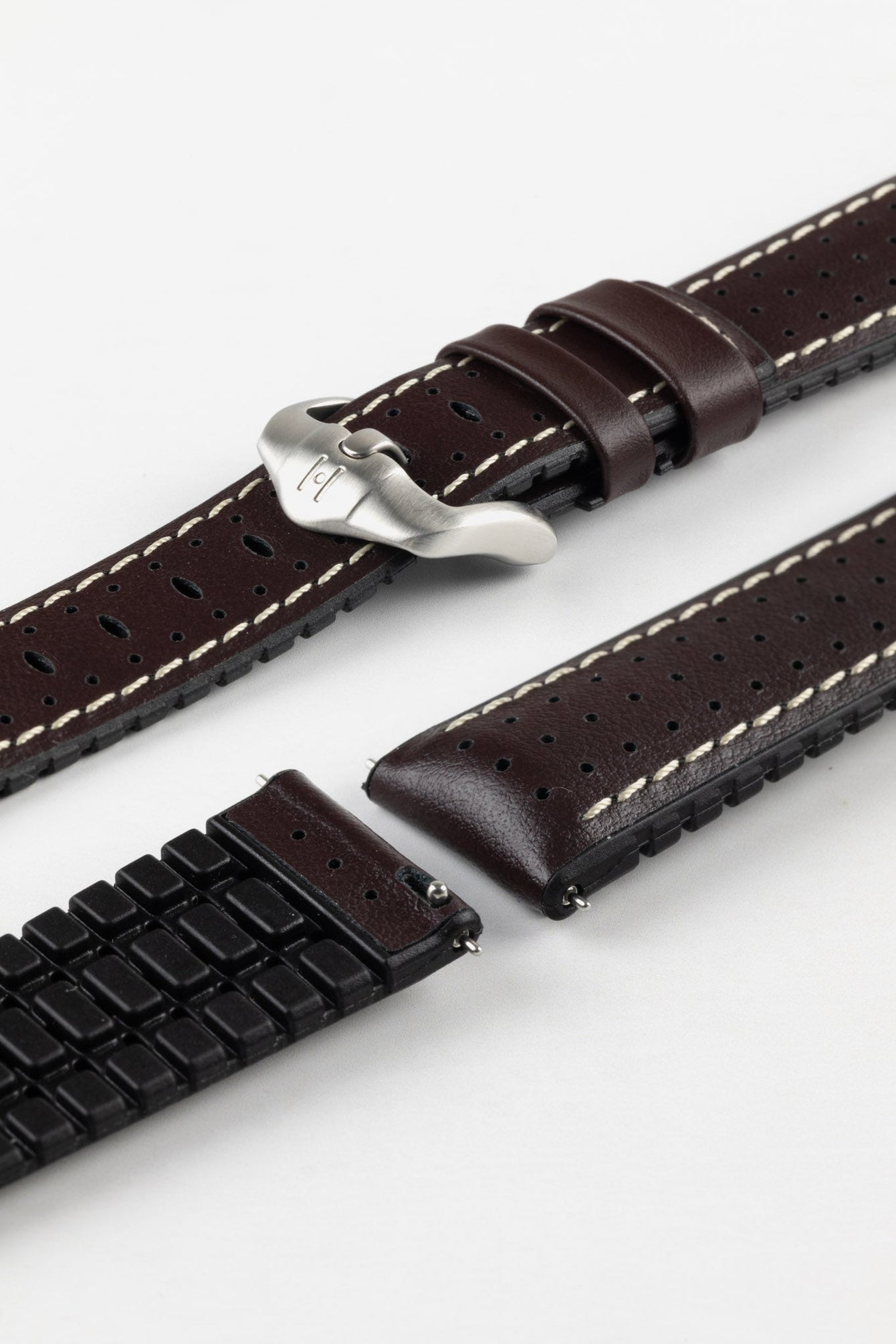 Hirsch TIGER Perforated Leather Performance Watch Strap in BROWN