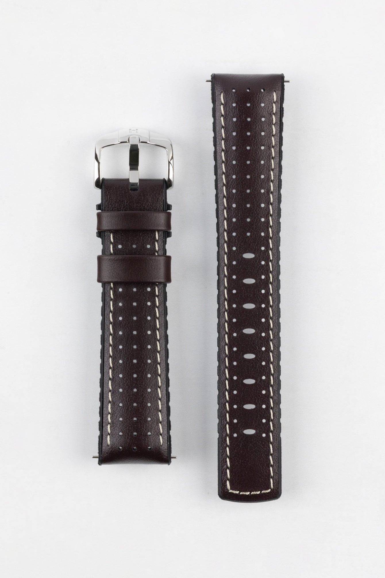 Hirsch TIGER Perforated Leather Performance Watch Strap in Brown