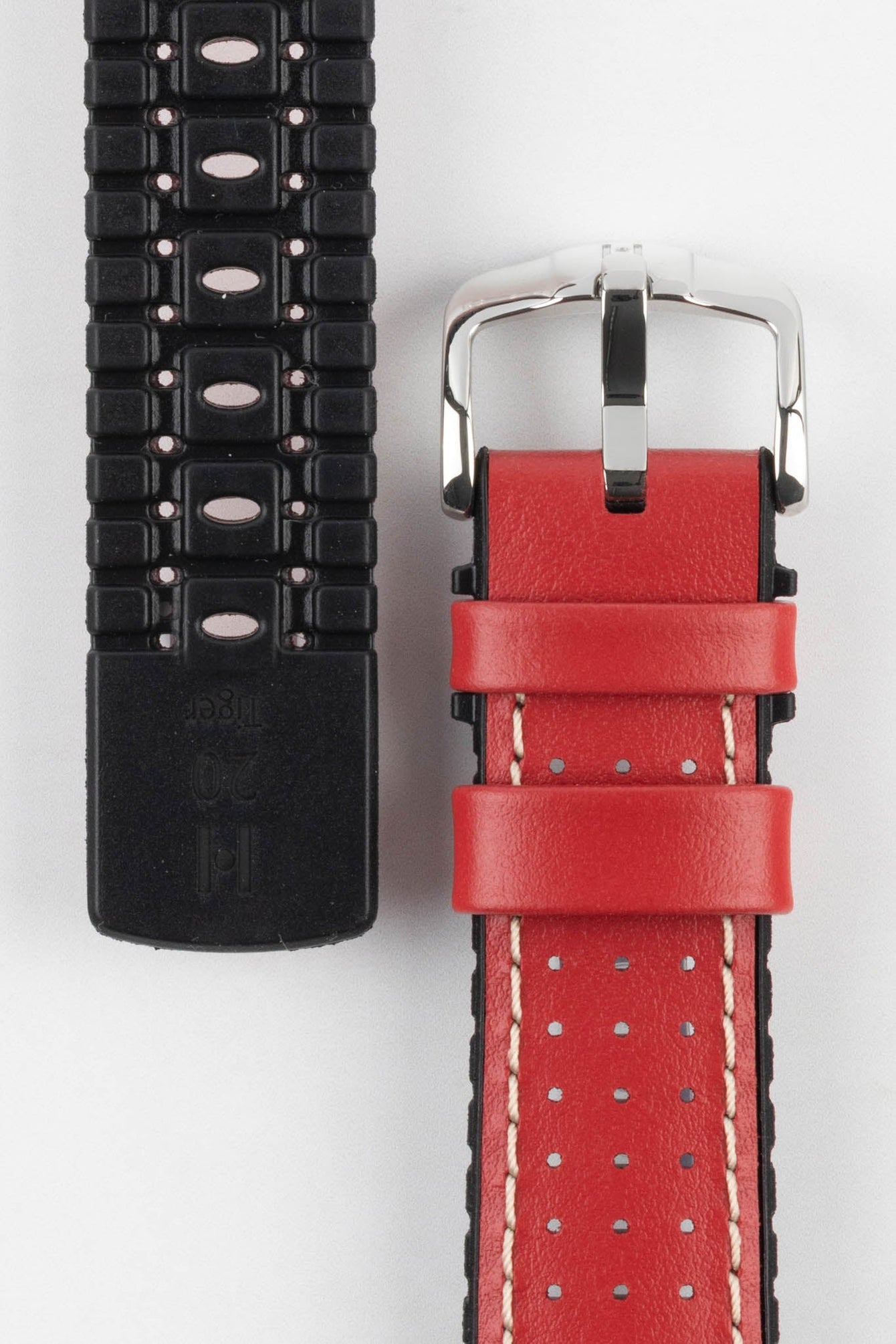 Hirsch TIGER Perforated Leather Performance Watch Strap in RED