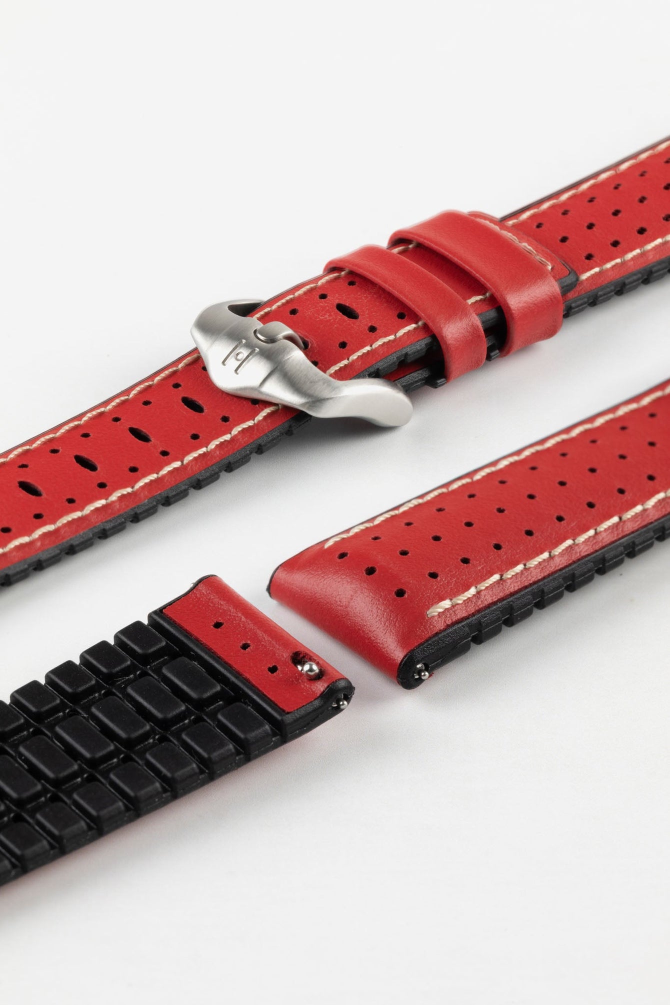 Hirsch TIGER Perforated Leather Performance Watch Strap in RED