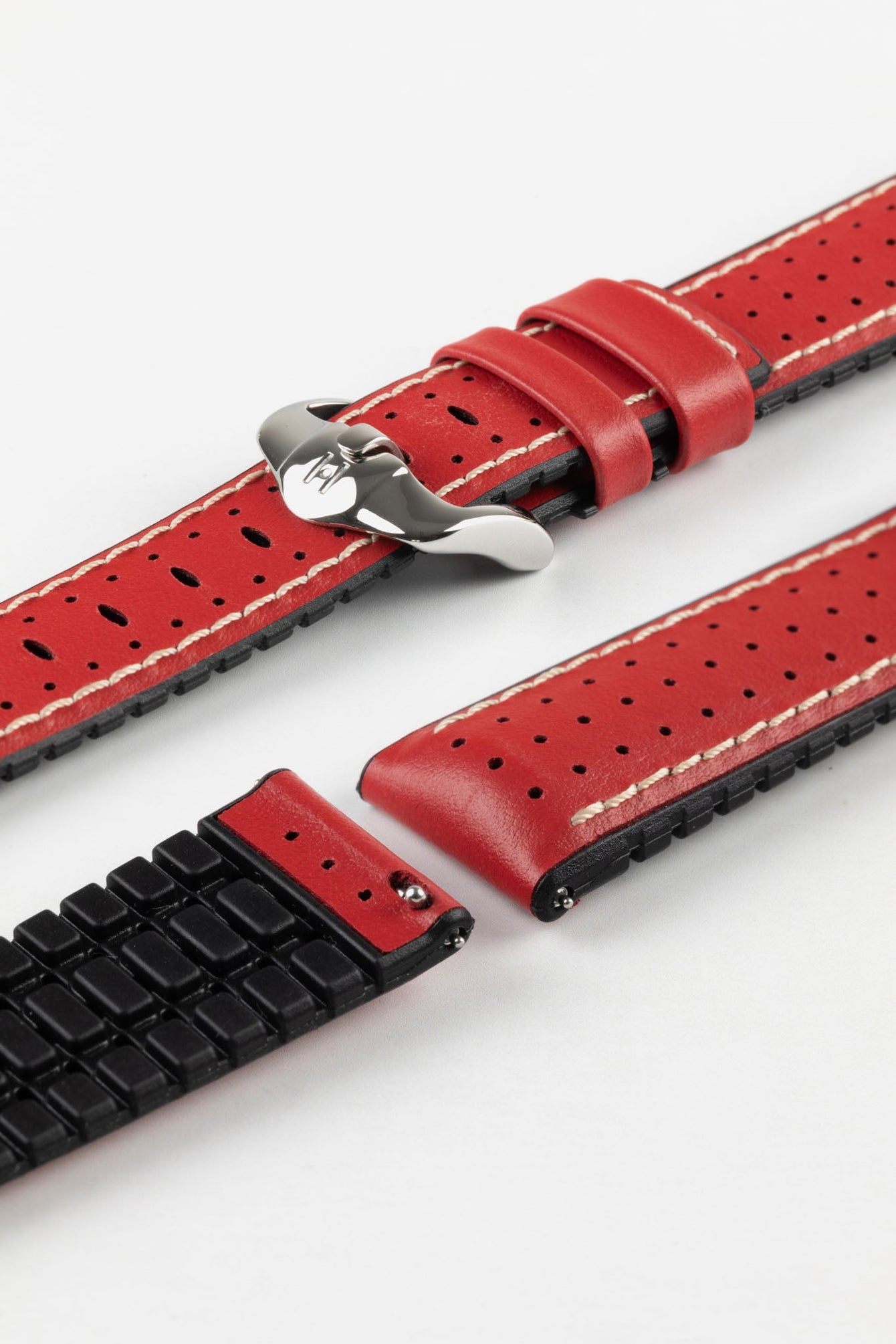 Hirsch TIGER Perforated Leather Performance Watch Strap in RED