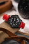 Hirsch TIGER Perforated Leather Performance Watch Strap in RED