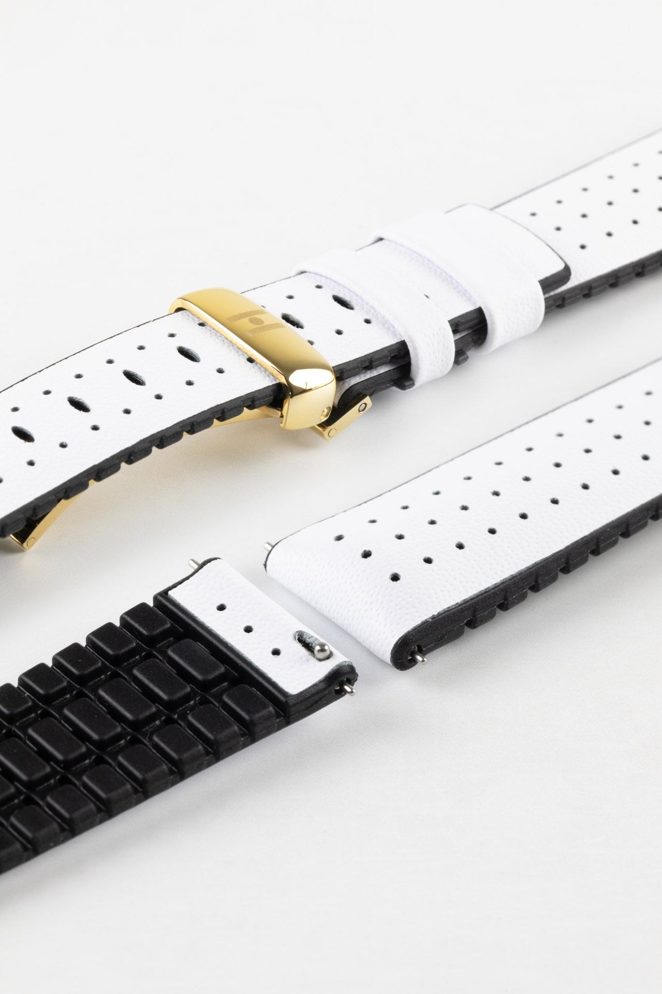 Hirsch TIGER Perforated Leather Performance Watch Strap in WHITE