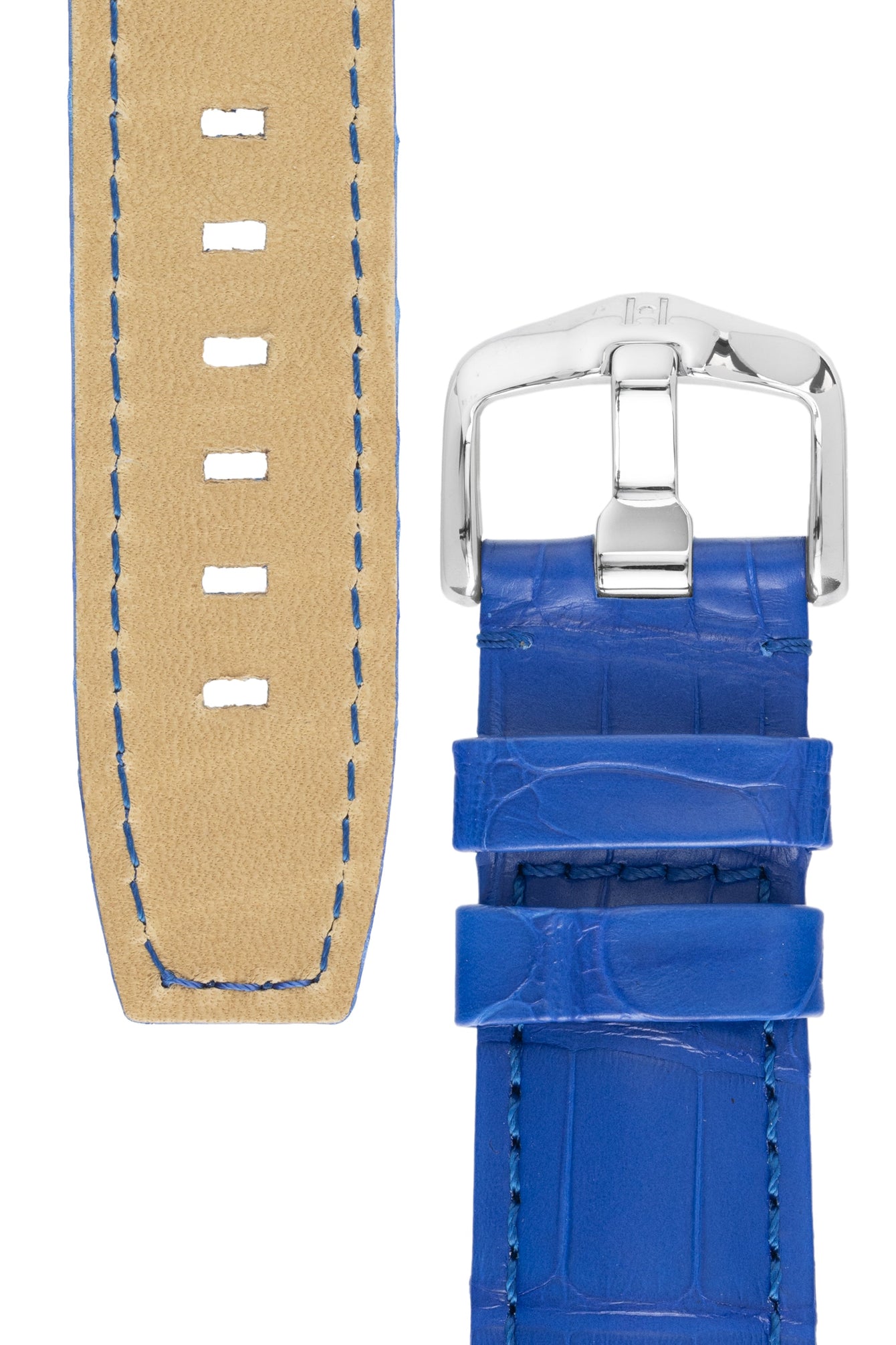 Hirsch TRITONE Padded Alligator Leather Watch Strap in ROYAL BLUE