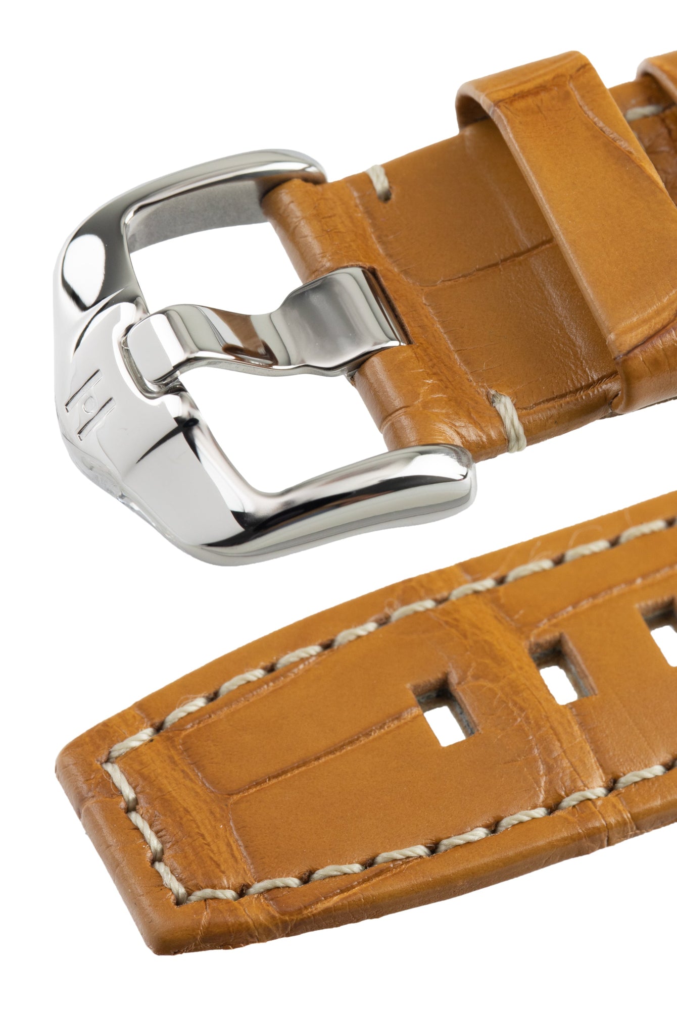 Hirsch TRITONE Padded Alligator Leather Watch Strap in HONEY With WHITE Stitching