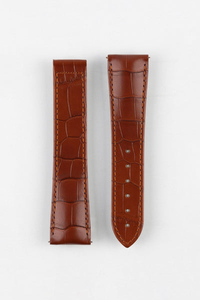 Hirsch VOYAGER Alligator Deployment Watch Strap in GOLD BROWN