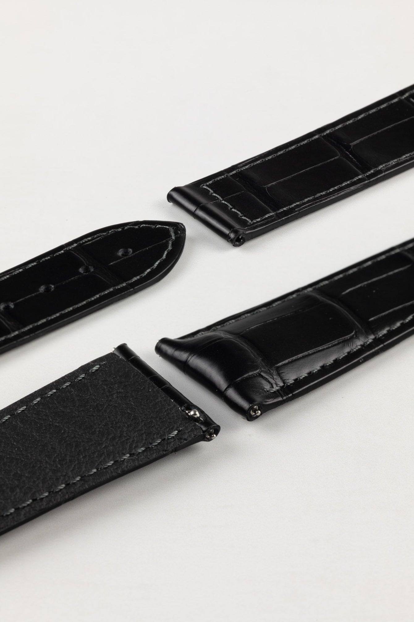 Hirsch VOYAGER Alligator Deployment Watch Strap in BLACK/BLACK