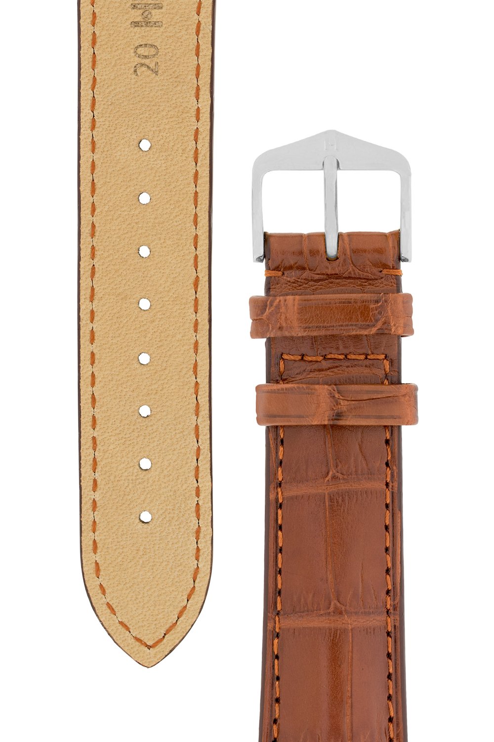 Hirsch EARL Genuine Alligator Watch Strap in GOLD BROWN