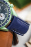 ISOSWISS SKINSKAN Alligator-Embossed Rubber Watch Strap in BLUE with White Stitch