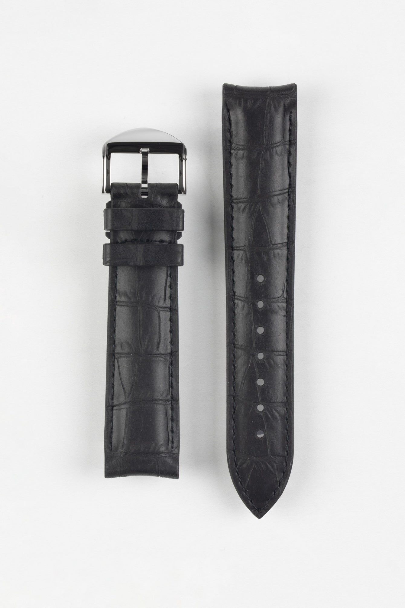 ISOSWISS SKINSKAN Alligator-Embossed Rubber Watch Strap in BLACK