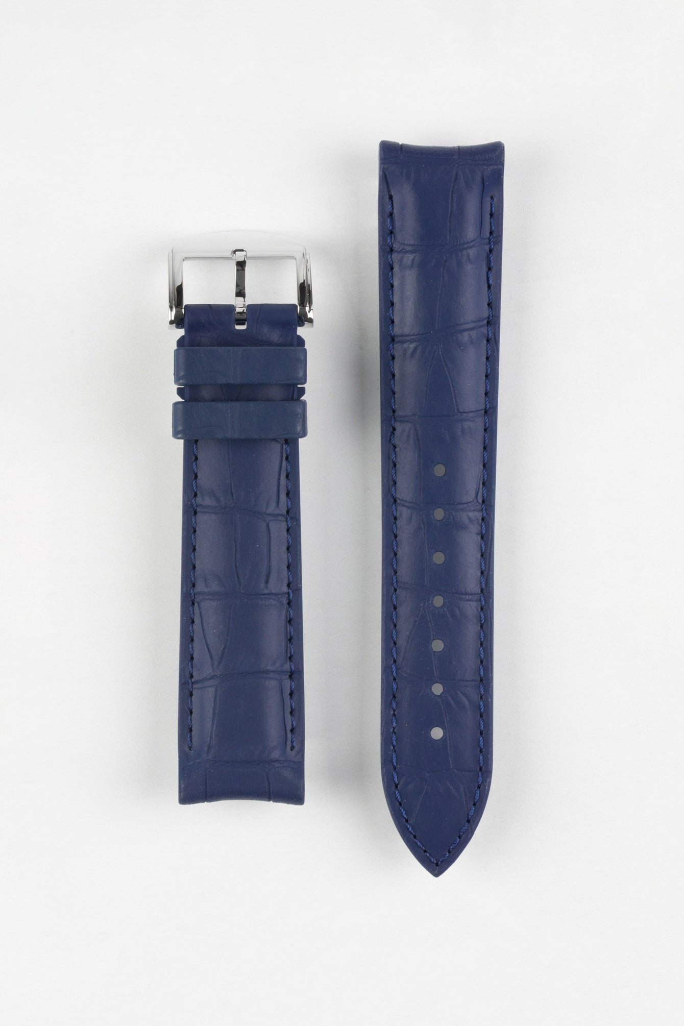 ISOSWISS SKINSKAN Alligator-Embossed Rubber Watch Strap in BLUE