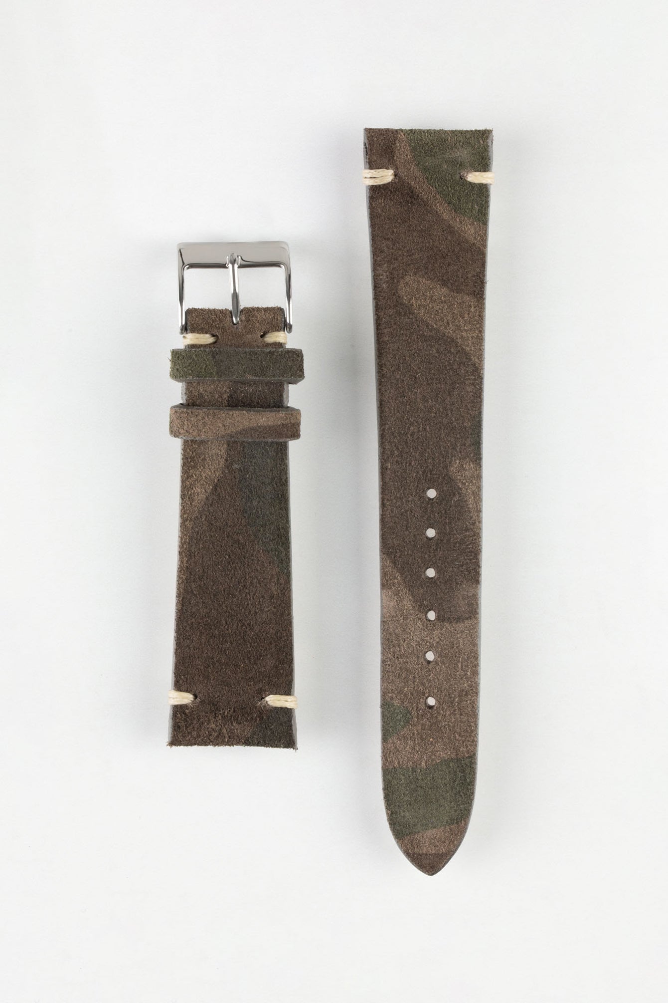 JPM Italian Vintage Suede Leather Watch Strap in BROWN CAMOUFLAGE