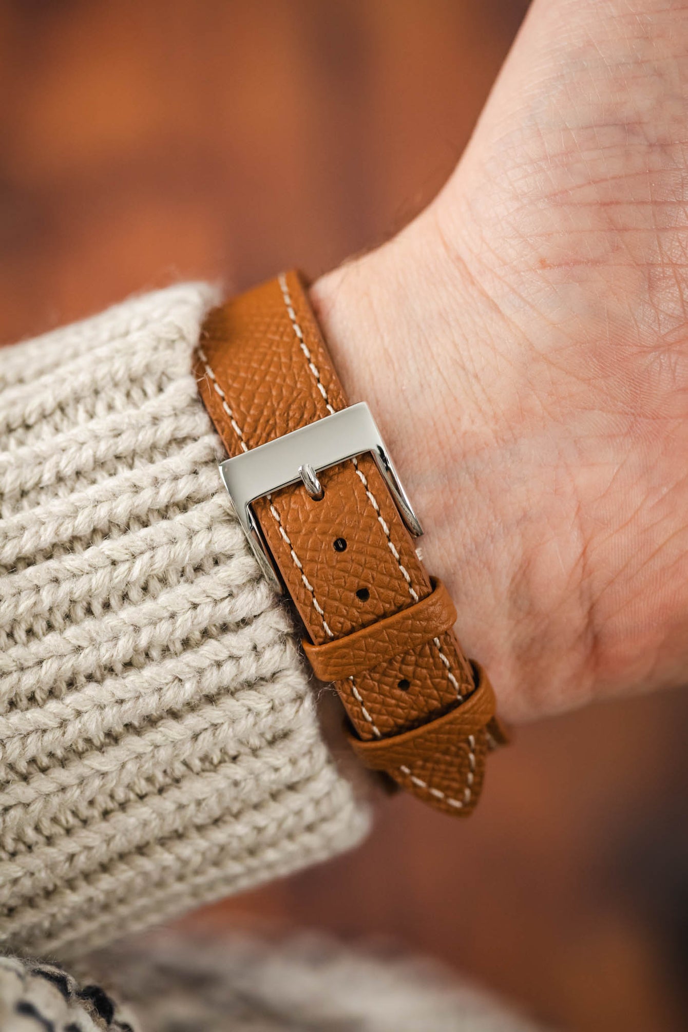 Flat Epsom Calfskin Watch Strap in Cognac