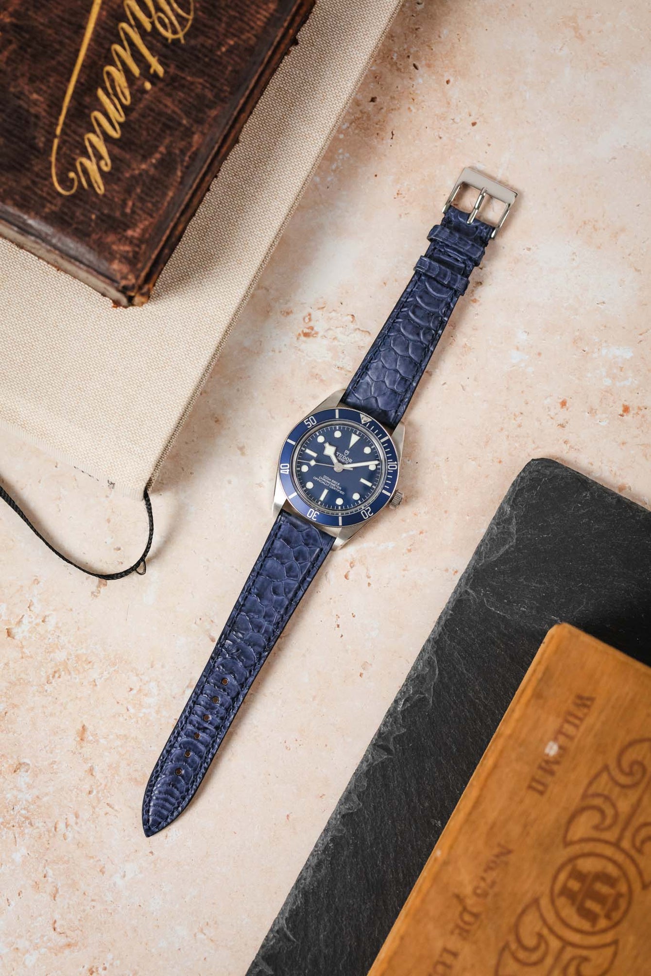 Classic Gallo Leather Watch Strap in Matte Petrol Blue