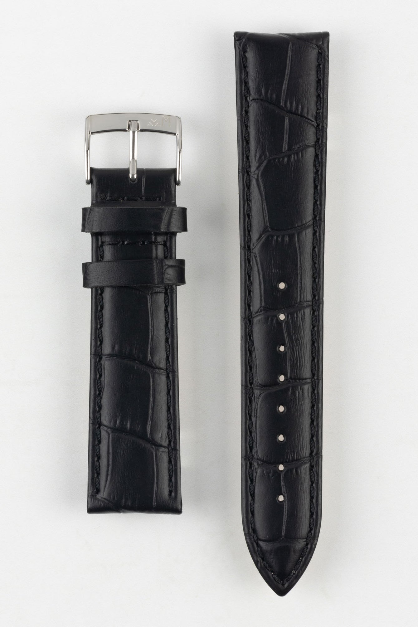 Morellato BOLLE Alligator-Embossed Calfskin Leather Watch Strap in BLACK