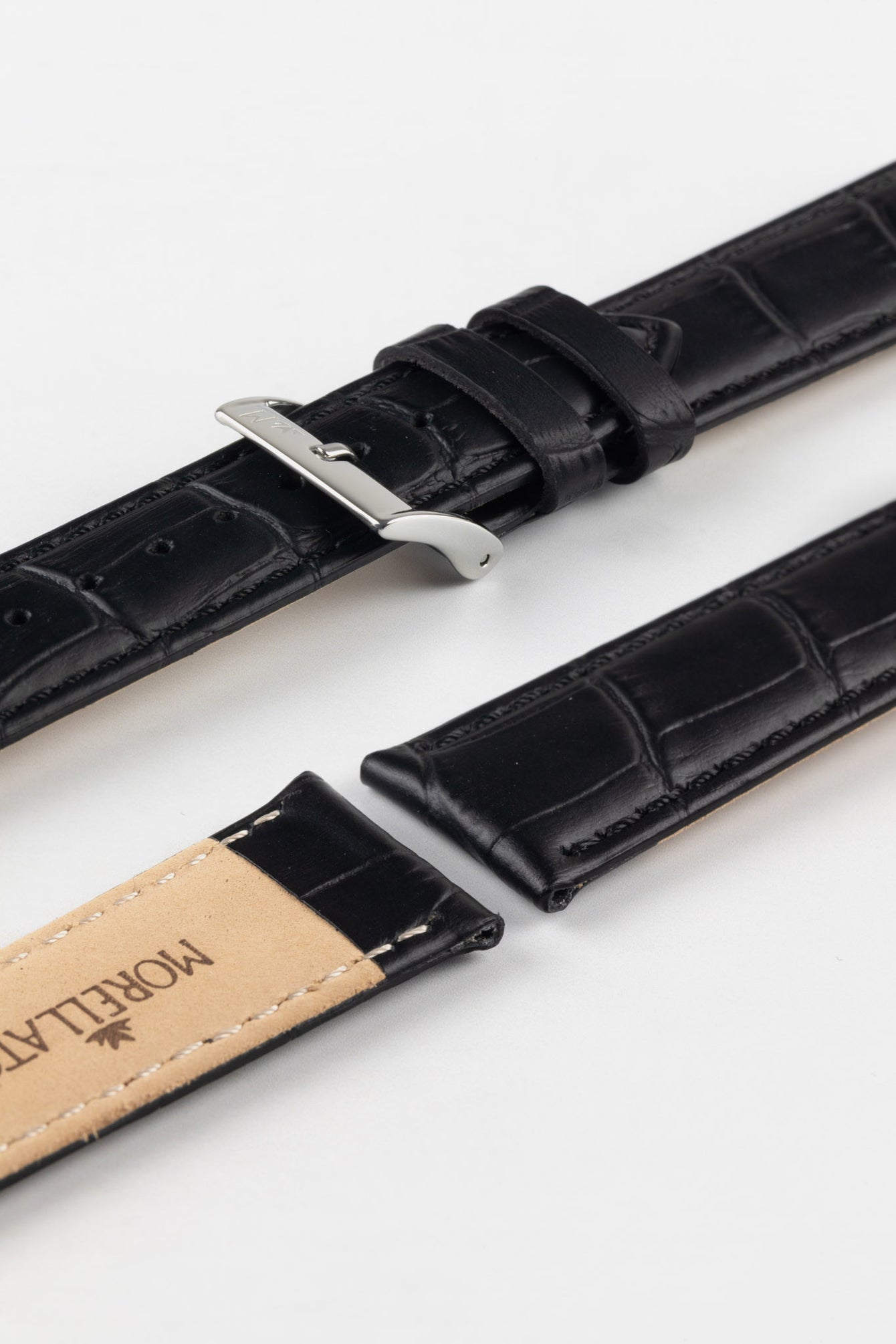 Morellato BOLLE Alligator-Embossed Calfskin Leather Watch Strap in BLACK