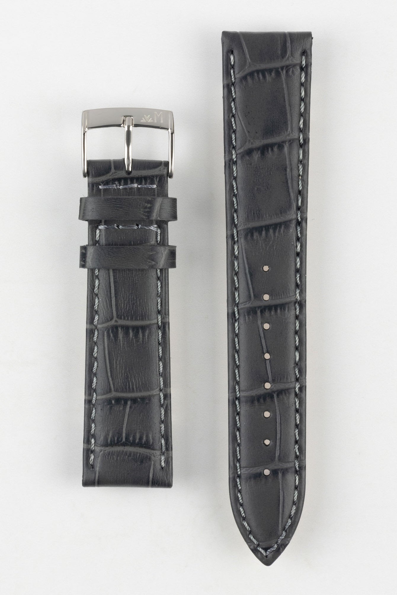 Morellato BOLLE Alligator-Embossed Calfskin Leather Watch Strap in DARK GREY