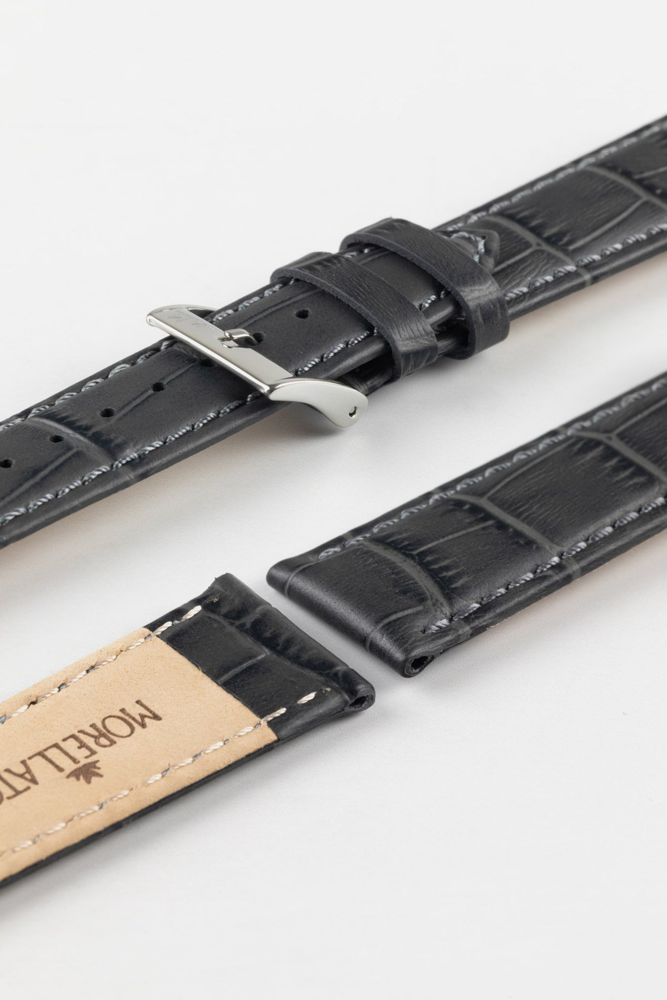 Morellato BOLLE Alligator-Embossed Calfskin Leather Watch Strap in DARK GREY