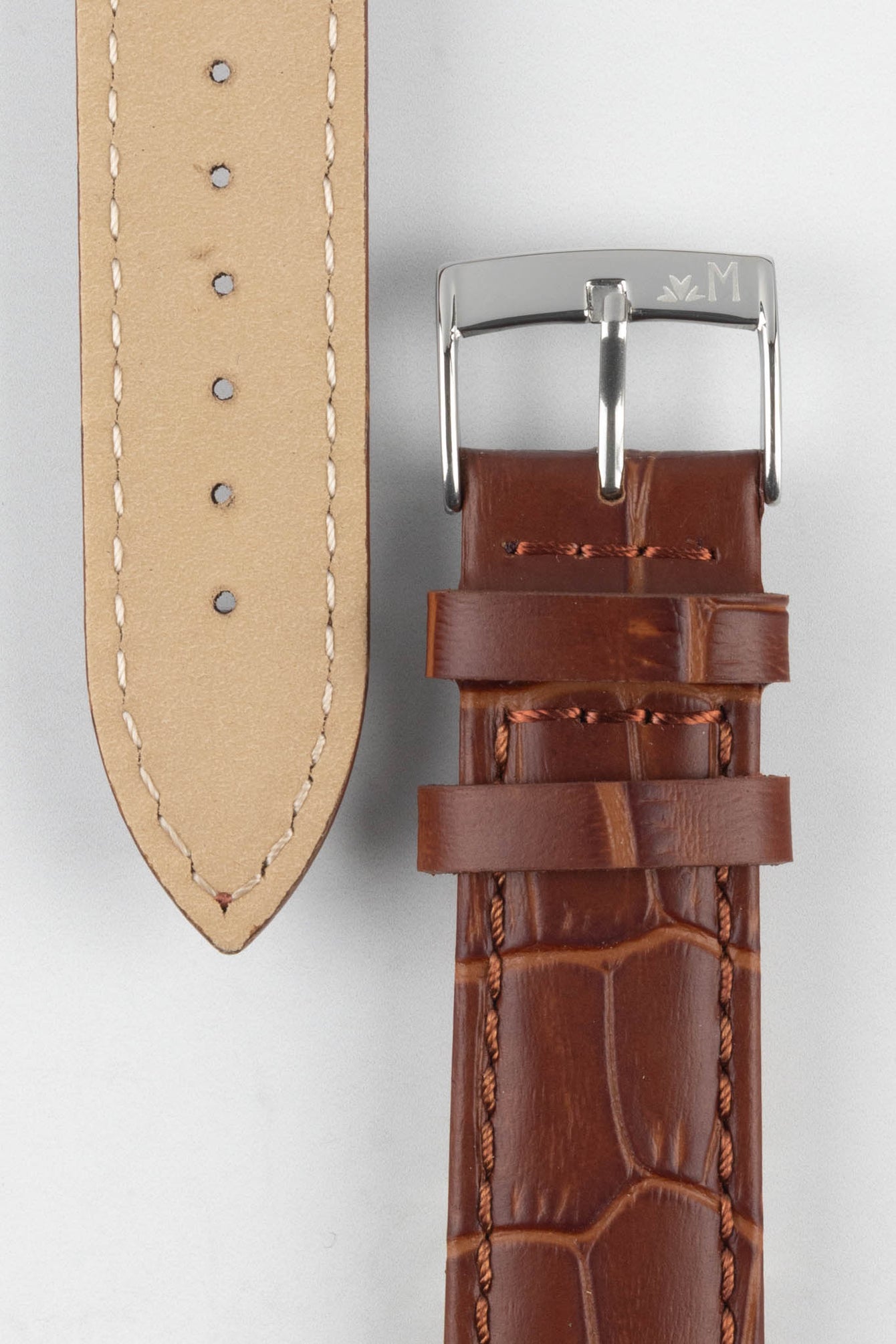 Morellato BOLLE Alligator-Embossed Calfskin Leather Watch Strap in GOLD BROWN