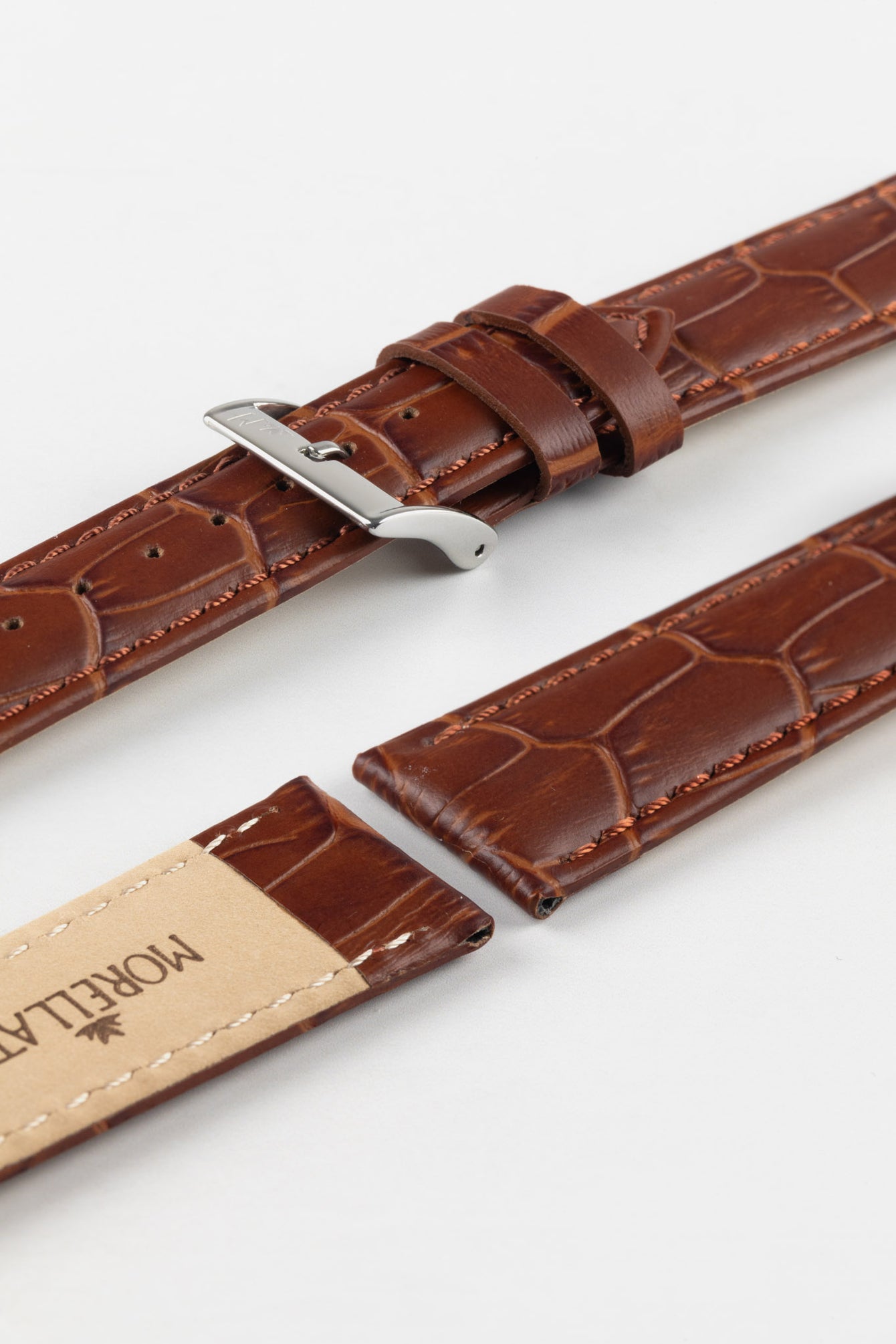 Morellato BOLLE Alligator-Embossed Calfskin Leather Watch Strap in GOLD BROWN