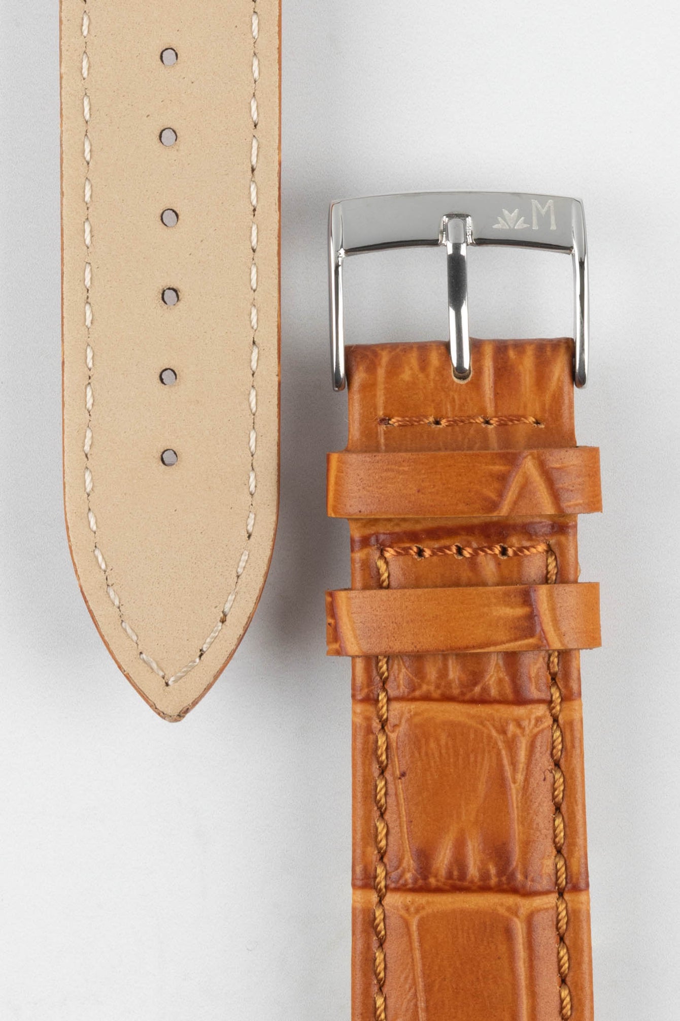 Morellato BOLLE Alligator-Embossed Calfskin Leather Watch Strap in HONEY