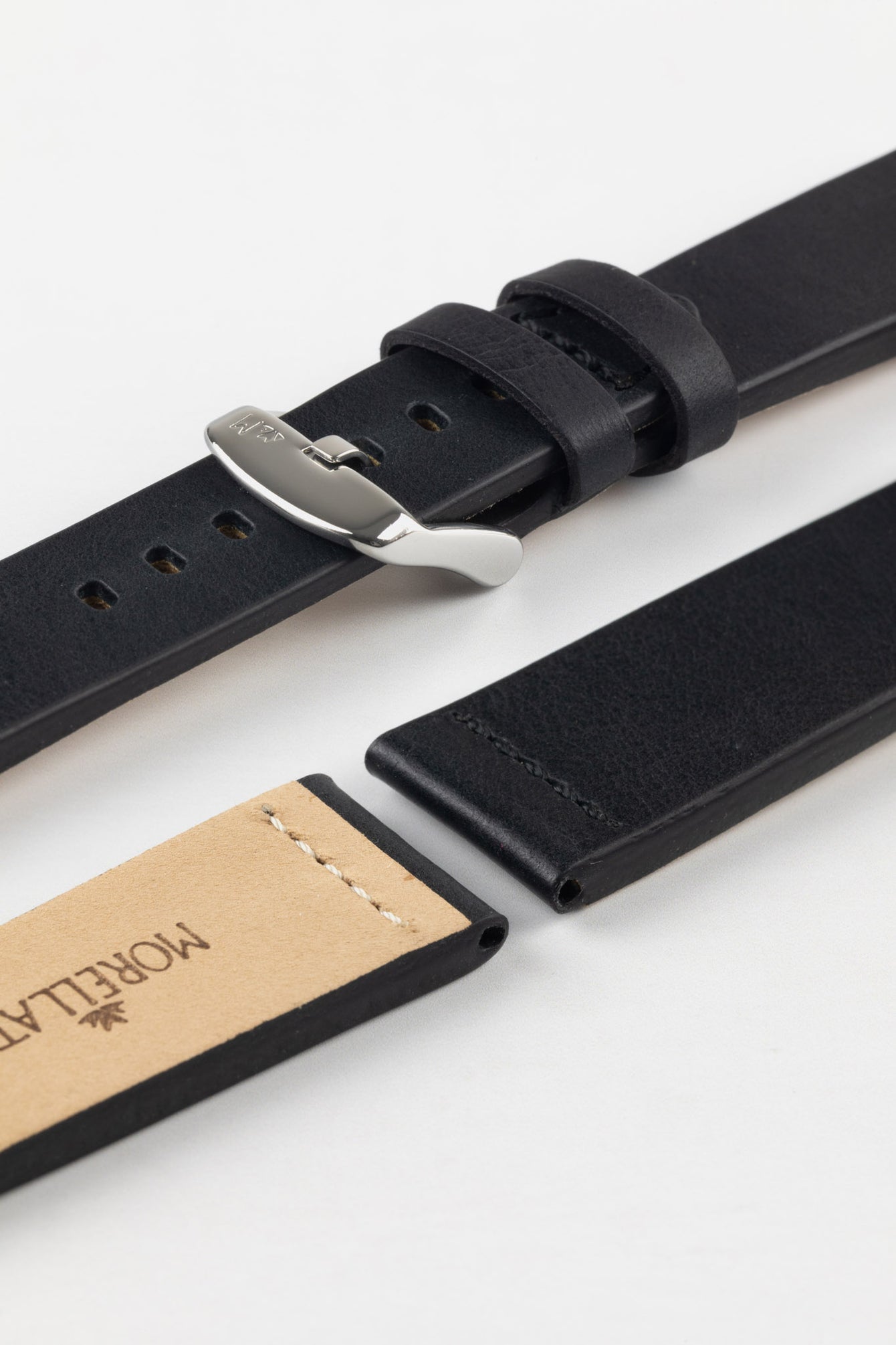 Morellato BRAMANTE Vintage Calfskin Leather Watch Strap in BLACK