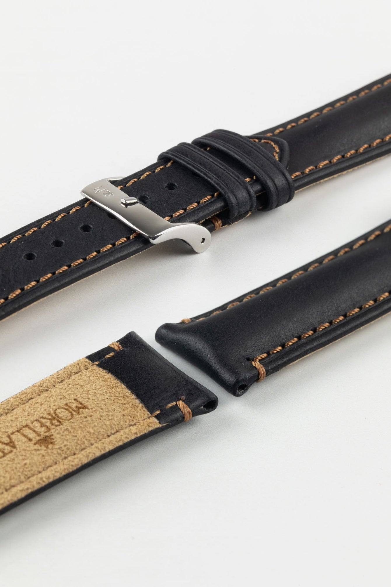 Morellato DERAIN Smooth Calfskin Leather Watch Strap in BLACK