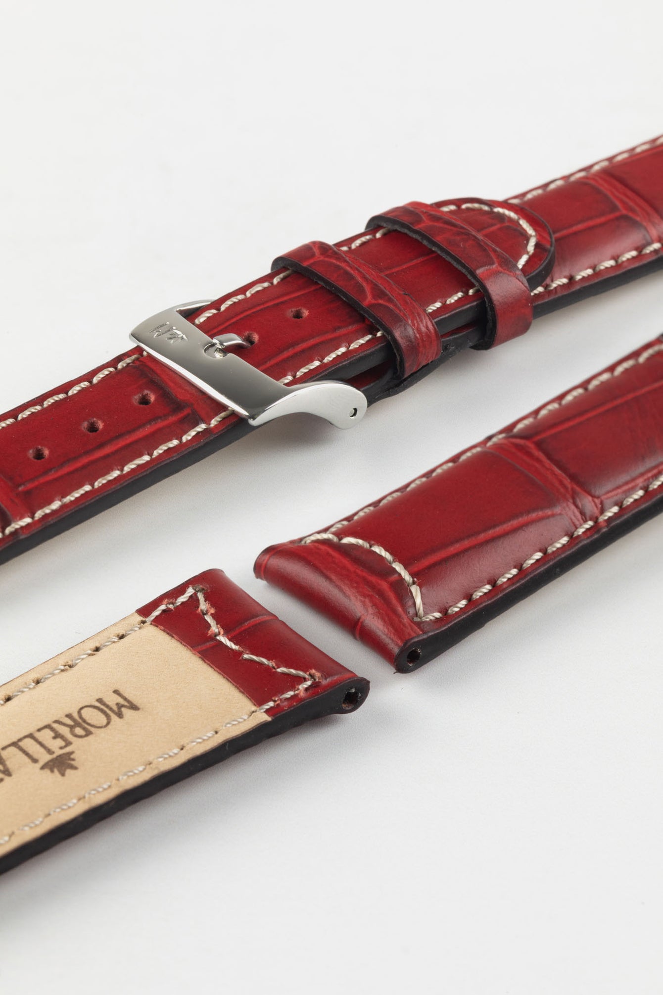 Morellato GUTTUSO Alligator-Embossed Leather Watch Strap in BURGUNDY