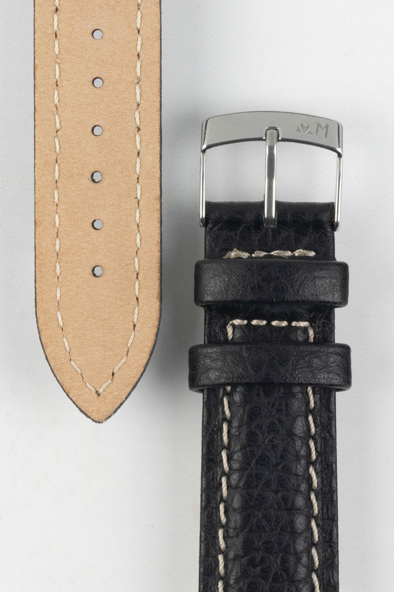 Morellato KUGA Padded Calfskin Leather Watch Strap in BLACK