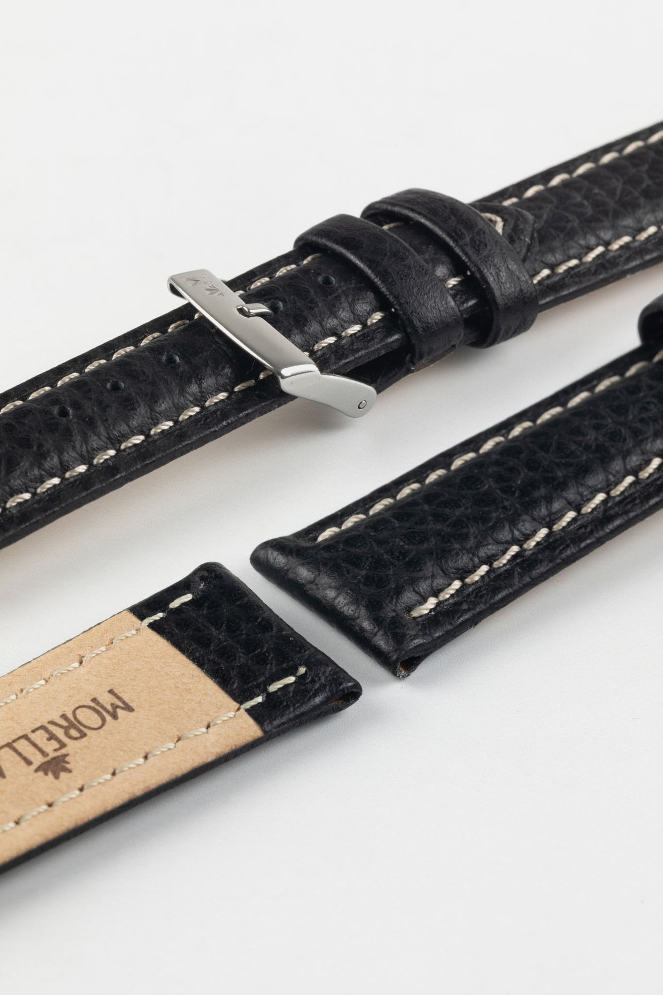 Morellato KUGA Padded Calfskin Leather Watch Strap in BLACK